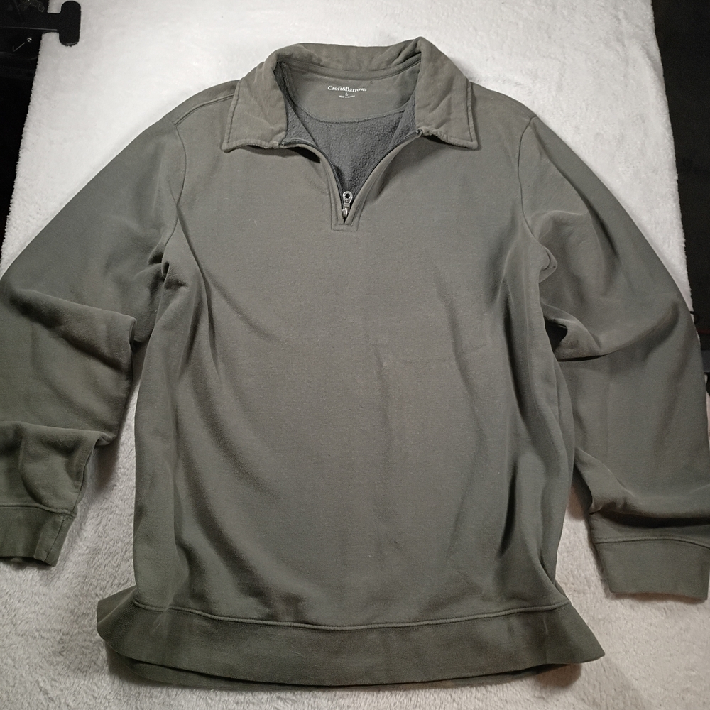 Croft & Barrow Quarter Zip Fleece Pullover Olive Green Size Large
